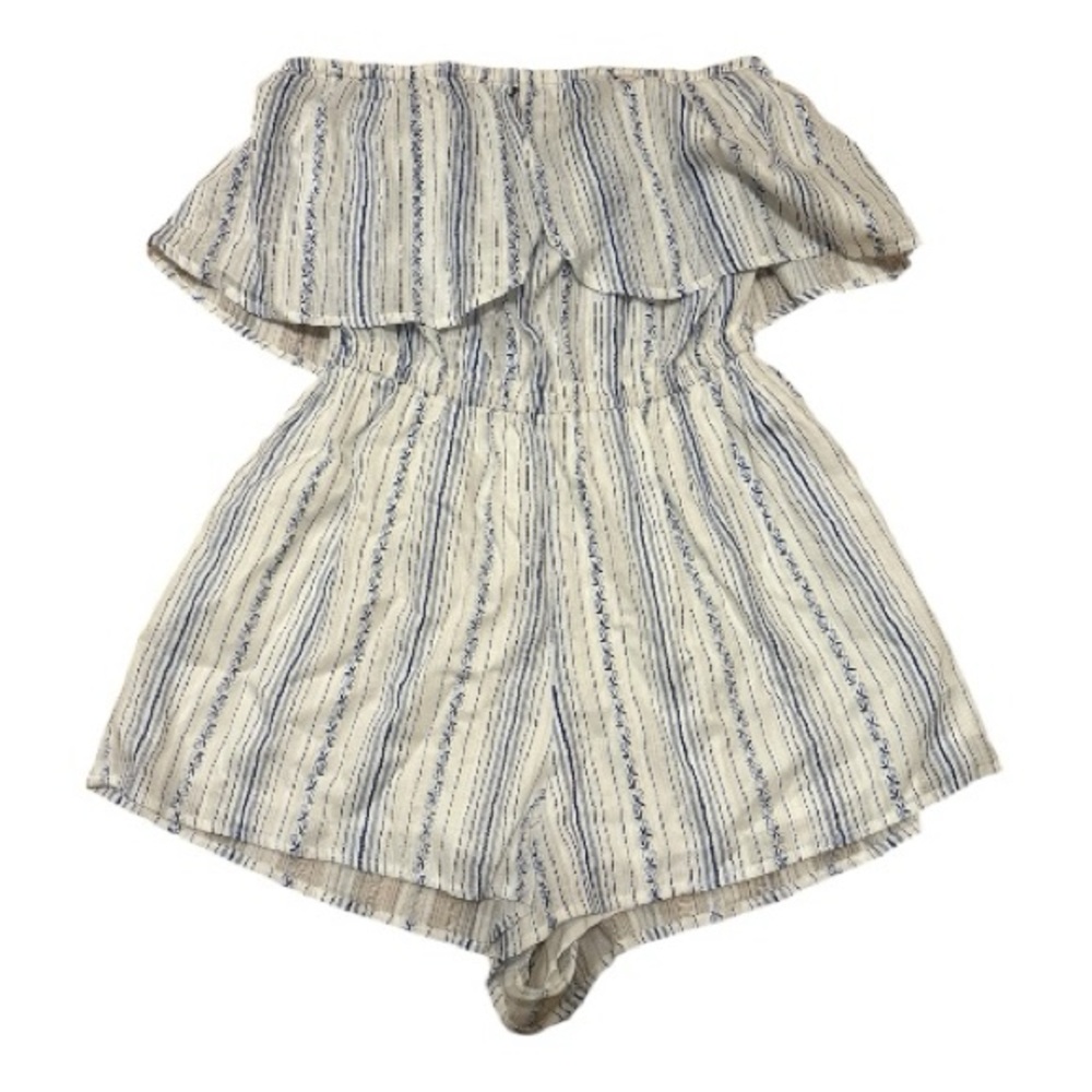 Nui Blue and White Off-Shoulder Romper